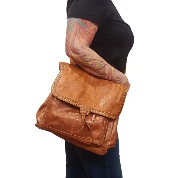 The Sak Ventura Embossed Leather Convertible Backpack/Crossbody Brown - Picture 8 of 11